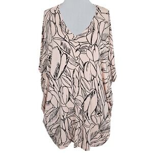 Bryn Walker Pink Black Floral VNeck Batwing Sleeve Oversized Tunic Top Medium